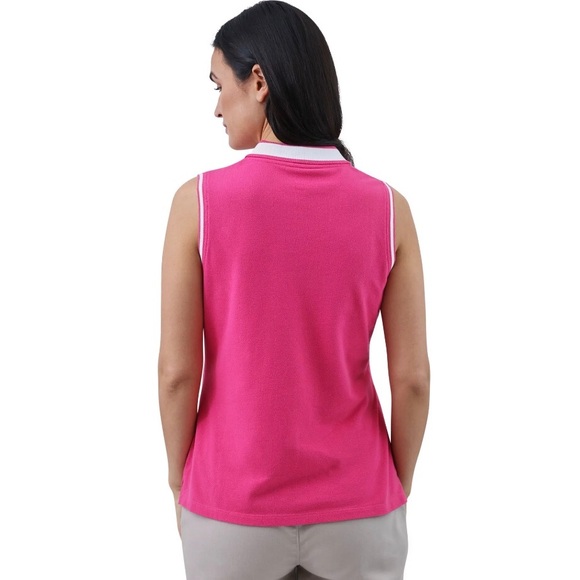 CHAPS Womens Sleeveless Polo Shirt Size Small Pink & White Side Slits New - Picture 3 of 7